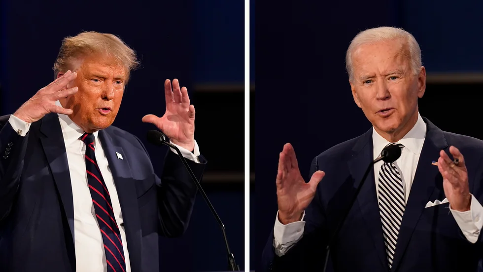 President Donald Trump och utmanaren Joe Biden under deras hittills enda debatt i årets amerikanska valrörelse.