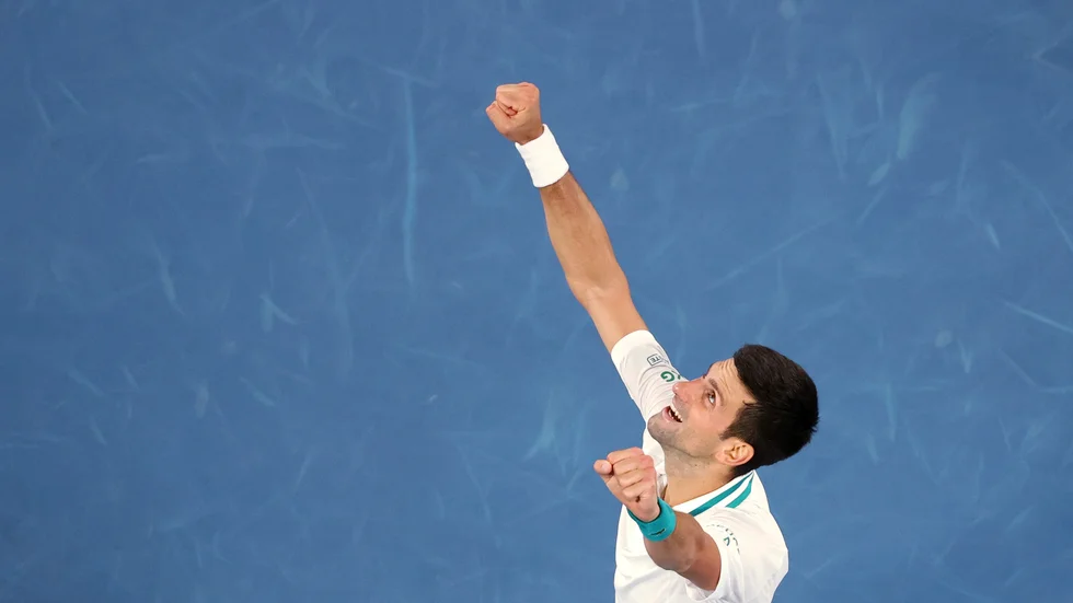 Novak Djokovic i samband med finalsegern i Australian Open tidigare i år.