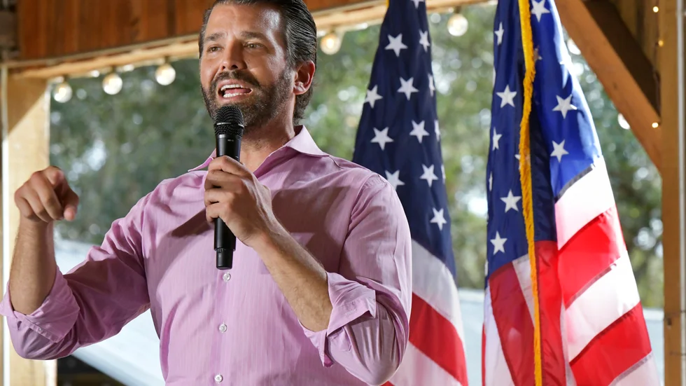Donald Trump junior talar vid ett kampanjmöte i Jacksonville i Florida. Arkivbild.