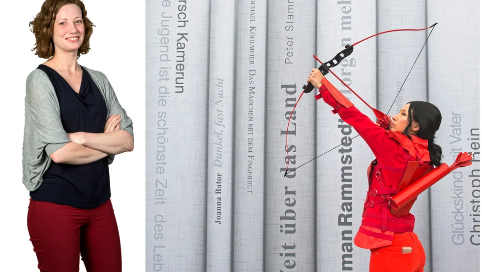 Matilda Nilsson om förhistorien till en av vår tids största dystopier, Hungerspelen. Till höger en kvinna utklädd till Hungerspelens huvudperson.