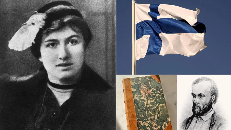 I Finland är det vanligt med märkesdagar i kulturens tecken. I oktober firades Aleksis Kivi-dagen med ett långt lyrikprogram i radio, skriver Sören Skogsdal. På bilden Edith Södergran och Aleksis Kivi samt nationaleposet Kalevala. 