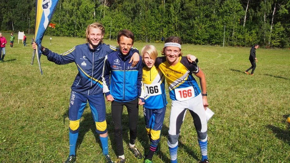 Långhundra IF:s H16 lag tog guld i stafettorientering 2017. Arvid Umegård, Edvin Nilsson, Albin Warvelin och Axel Leijon-Thorell.