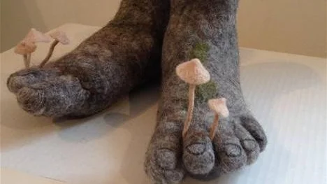 Vår vanligaste svamp? Tinea pedis – här något förklädd. Textilskulptur av Gunilla Paetau Sjöberg.