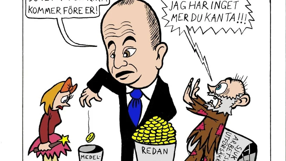 Om alliansregeringen vinner valet kommer den att fortsätta bedriva en omvänd fördelningspolitik. ILLUSTRATION: ANDERS MARKLUND; ARJEPLOG