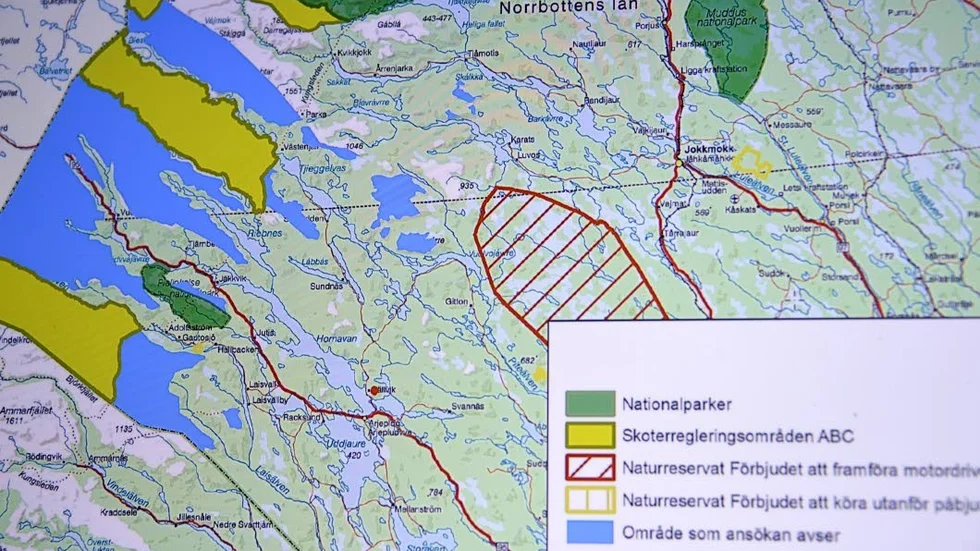 Ute på remiss. Förslaget från samebyarna i Norrbotten om förbudet täcker stora delar av Arjeplogs fjällvärld. På kartan är det samtliga färgade områden som skulle bli förbudsområde. Kommunen har bett en rad berörda att komma med sina synpunkter. (Arkivbild)