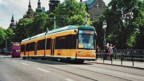 Norrköpingsvagn på väg över Djurgårdsbron mot Nordiska museet i Stockholm.  Foto: Stig Sundström