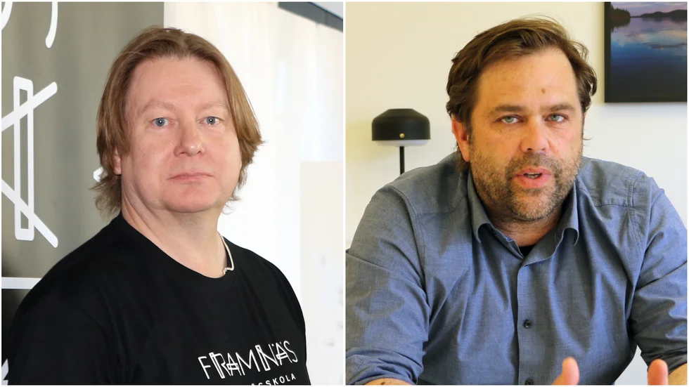 "Det är olyckligt att det har blivit ett glapp i systemet men vi är lugna över att det kommer att täppas igen", säger Erik Lundström (höger), studierektor på Framnäs folkhögskola. Till vänster syns Bo Olofsson, rektor. (Motage, arkivbilder)