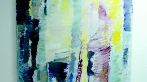 Kristina Hjelte, Öland, var oktober månads konstnär på Konstmuseet i Kalmar, nu visas hela den utställningen  Reflexioner från en gondol på Galleri f vid Gamleby torg.