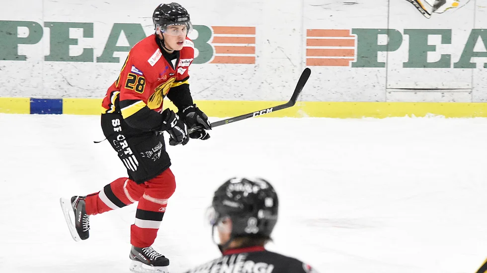 Matchvinnare. Forwarden Casper Sjödin såg till att SK Lejon tog säsongens första trepoänagre i Hockeyettan. Foto: Arvid Marklund.