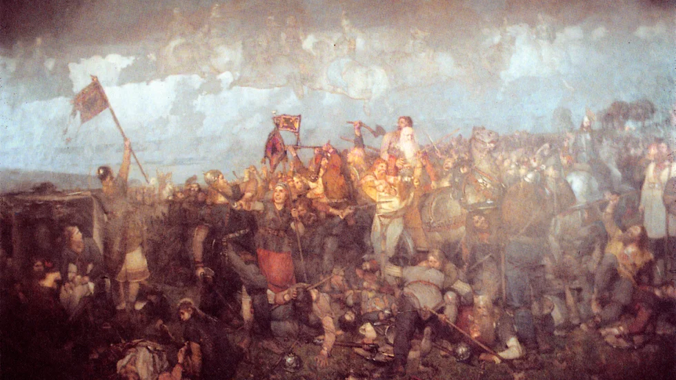 ”Bråvallaslaget” – ofullbordad oljemålning av August Malmström. 