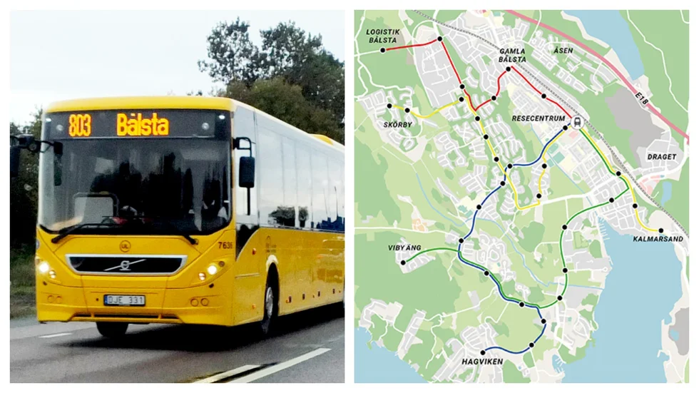 Det blir fyra nya busslinjer i Bålsta tätort. En röd mellan Logistik Bålsta till resecentrum, en gul linje från Skörby och Kalmarsand, en grön från Viby äng samt en blå från Hagviken.