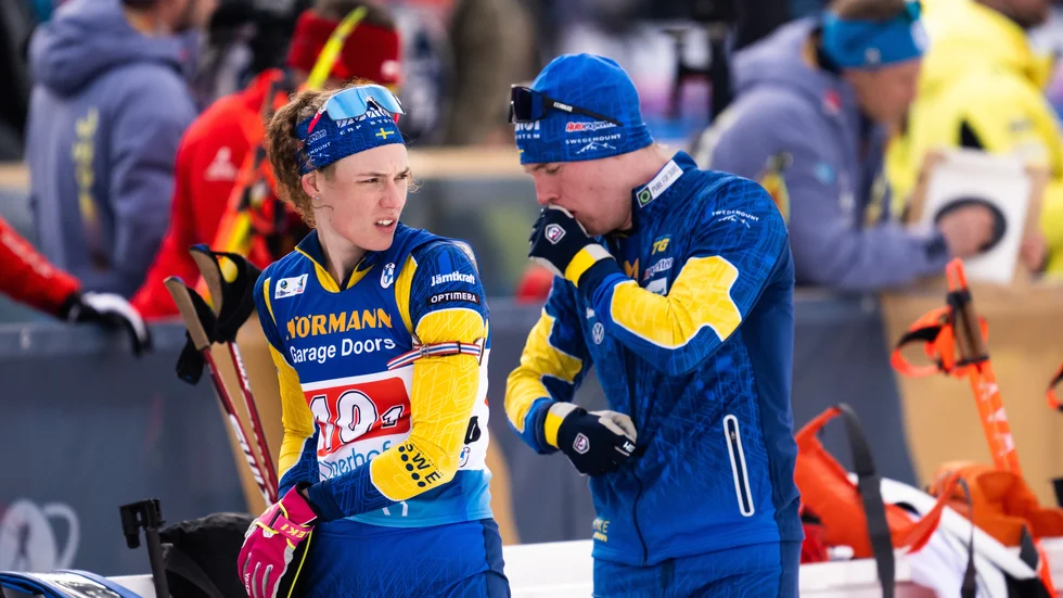 Hanna Öberg och Sebastian Samuelsson fick nöja sig med en fjärdeplats i onsdagens singelmixedstafett.