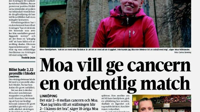 Populärt. Corren 7 januari. Reportaget om Moa Wåhlander är ett typexempel på starka människoöden som Correns läsare älskar att läsa om.