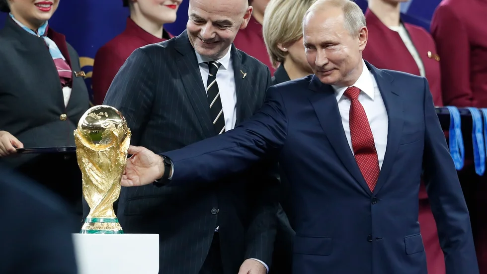 Fifas ordförande Gianni Infantino och Rysslands president Vladimir Putin.