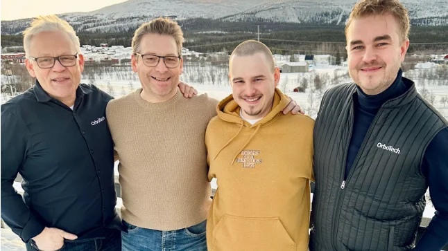 Gällivareföretag får ny delägare. Från vänster Mats Johansson, vd Orbo Tech, Peter Karlsson vd Peters Maskinrep AB, Pontus Karlsson, delägare Peter Maskinrep och  Rasmus Burvall, servicechef OrboTech.