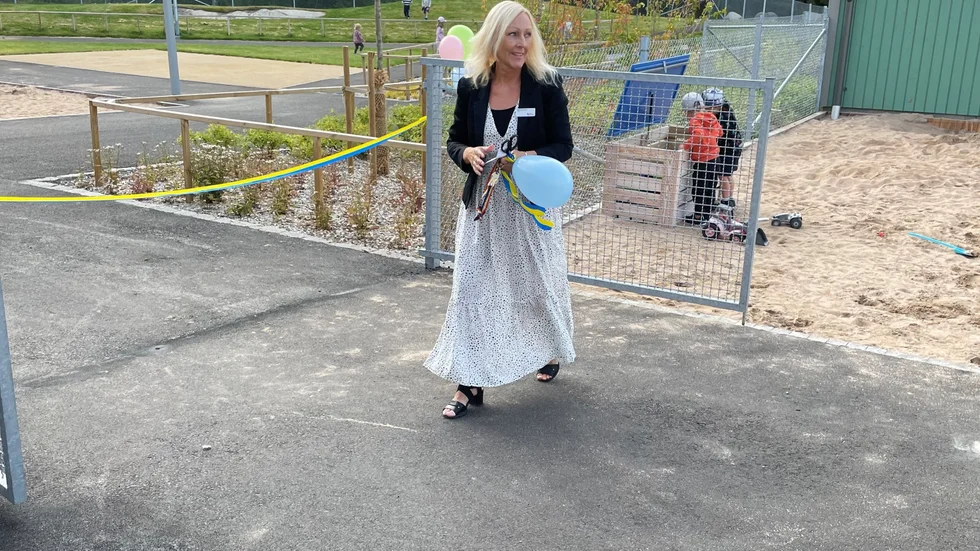 Vittinge skolas rektor Maria Byström var redo för invigning och ta emot barnen på den nya skolan.