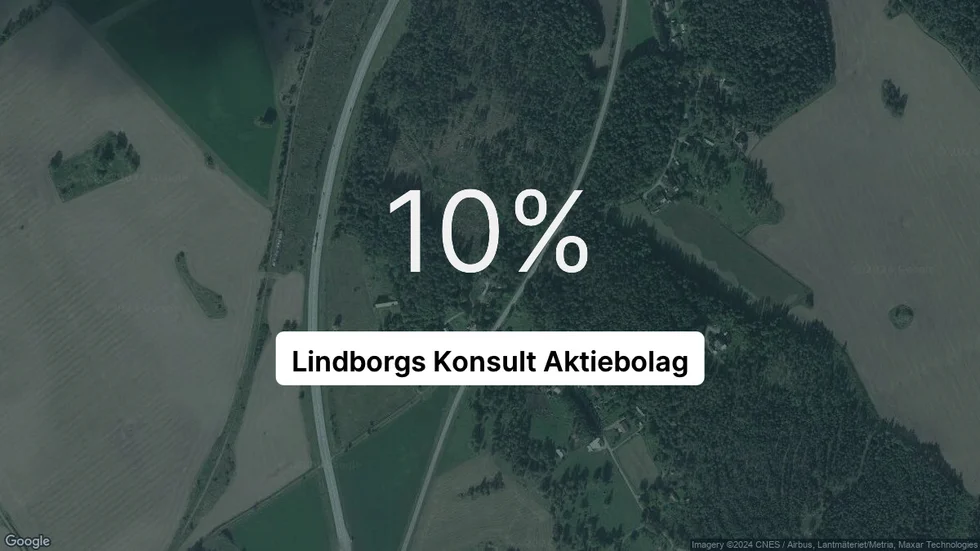 Illustrationen visar rörelsemarginalen för Lindborgs Konsult för det senaste året. Bakgrunden är en satellitbild över företagets adress.
