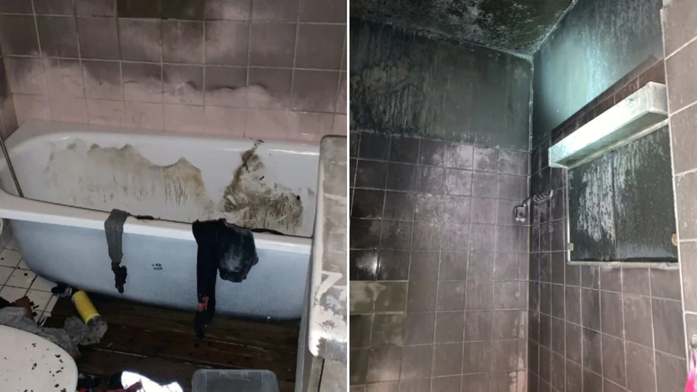 Badrummet blev övertänt och rökfyllt efter att några handdukar fattat eld av ett värmeljus.