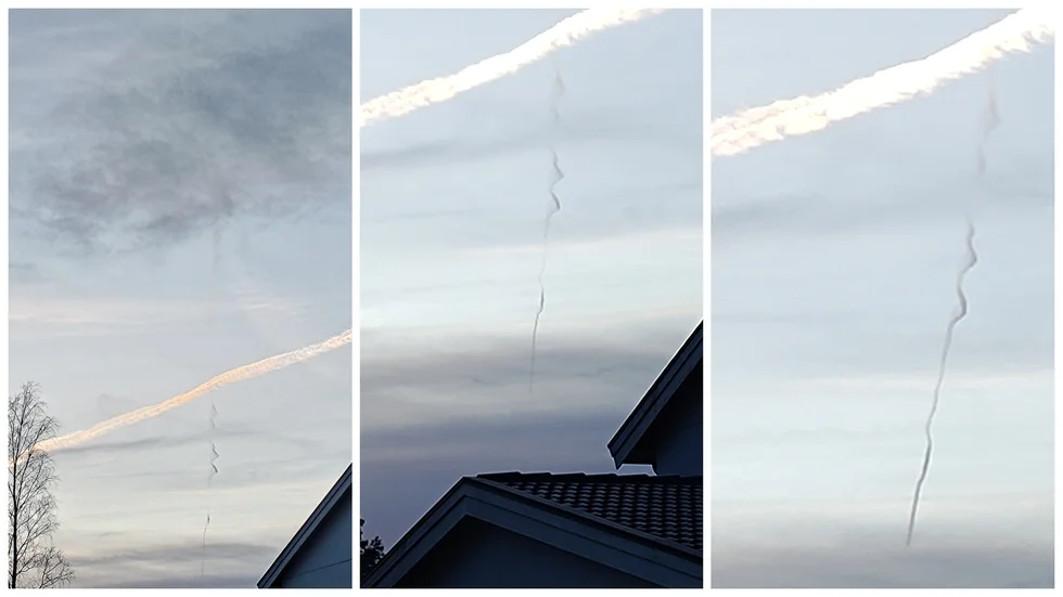 Något föll från himlen med en tunn svart rök. Bilden togs på söndagseftermiddagen från Gertrudsvik.
