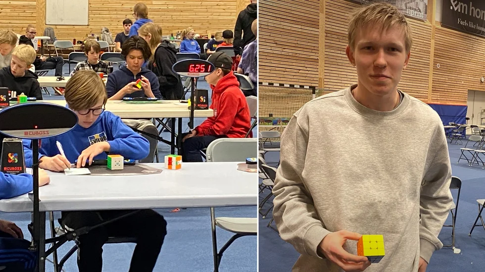 Alve Carlqvist, 12, (t. v.) från Björklinge slutade på åttonde plats medan Sverigemästaren Elvin Thorsen, 18, (t.h.) från Stockholm segrade i helgens rubiks kub-tävling i Uppsala.