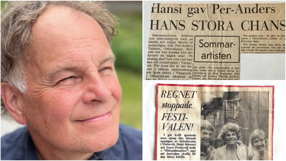 Per-Anders Wadman kommer till Västervik 50 år efter sitt framträdande. Några gamla tidningsutklipp från tiden då det begav sig, till höger. 