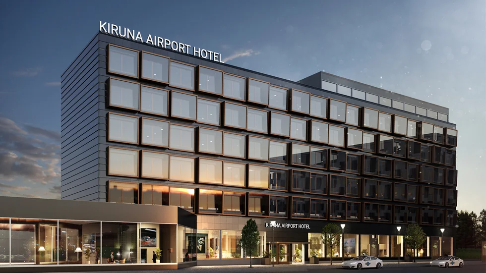 Den skiss som Swedavia har i dagsläget för ett hotell i anslutning till flygterminalen.