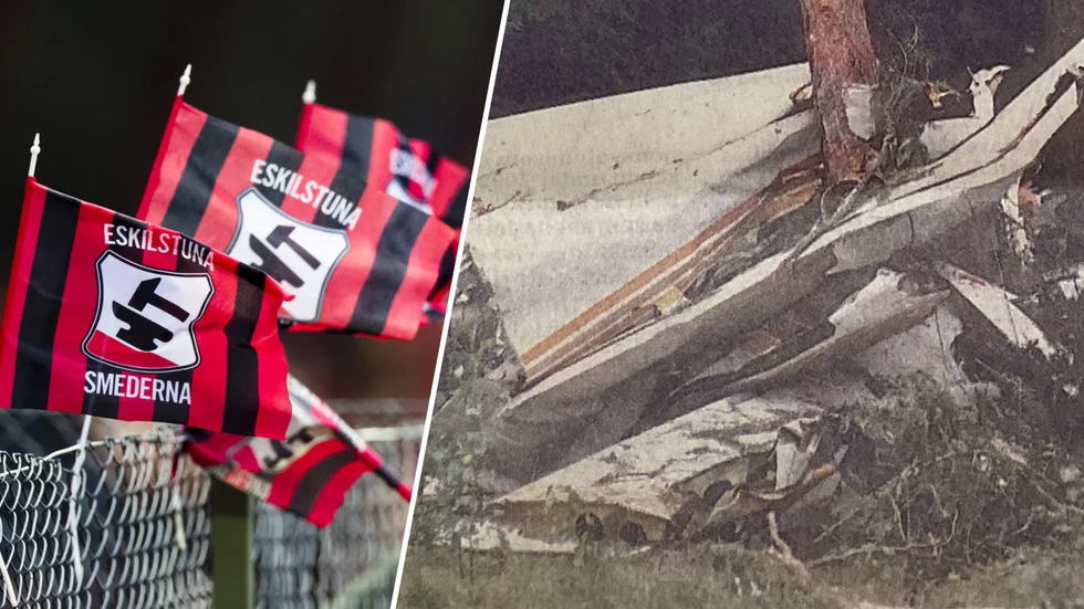 Så här såg flygplansvraket ut efter haveriet som kostade fyra människors liv och försatte Smederna i både chock och stor sorg. 
