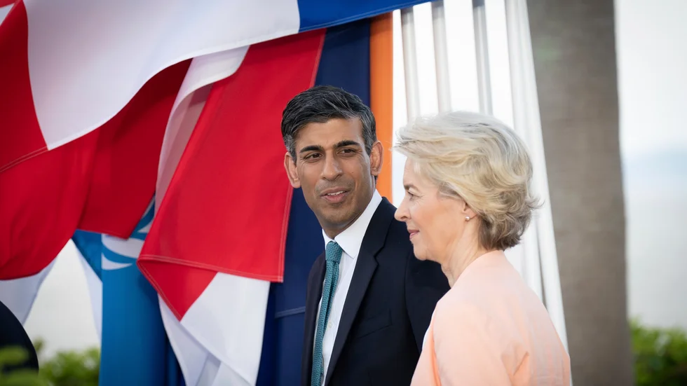 Storbritanniens premiärminister Rishi Sunak och EU-kommissionens ordförande Ursula von der Leyen vid ett G7-möte i Japan i våras. Arkivfoto.