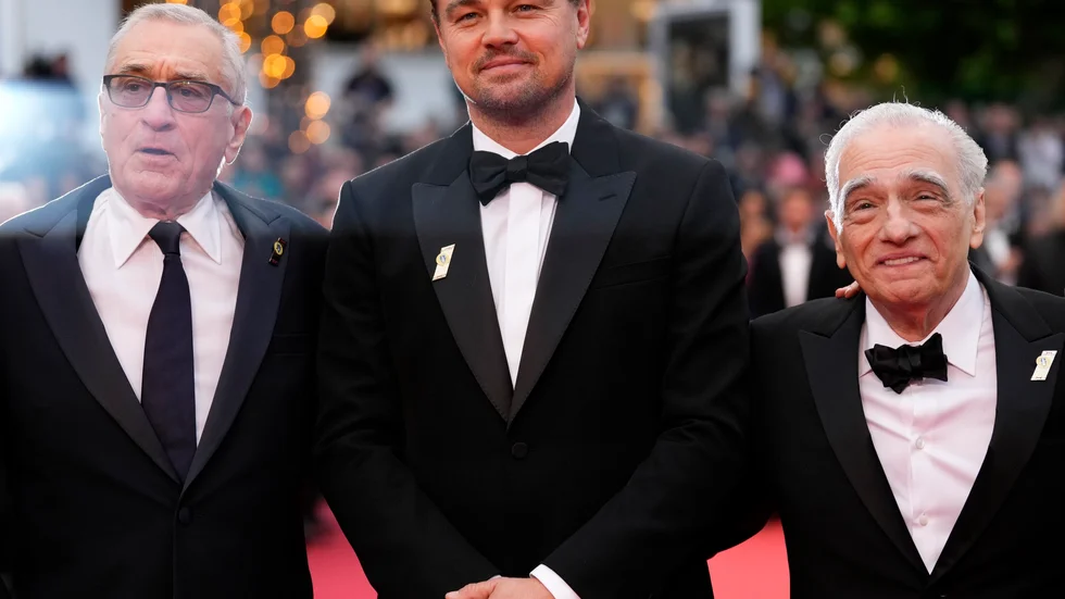 Robert De Niro, Leonardo DiCaprio och Martin Scorsese poserar på röda mattan i Cannes när "Killers of the flower moon" premiärvisades i våras.