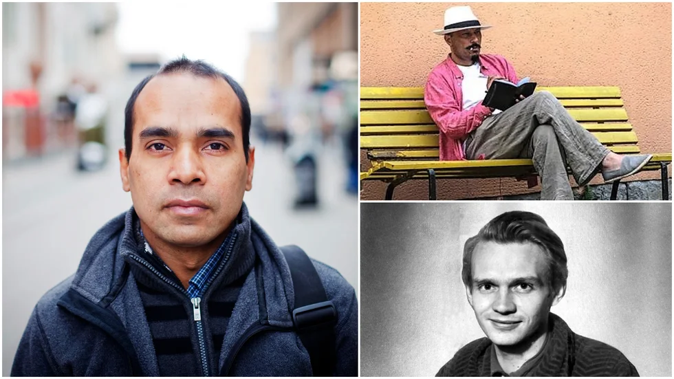 Anisur Rahman och Litteraturcentrum Uppsala arrangerar Sound Poetry Festival, till minne av den georgiske poeten Zurab Rtveliashvili (uppe till höger) som avled i cancer år 2021. Under festivalen hyllas även Stig Dagerman (nere till höger) med plakatpoesi i centrum.