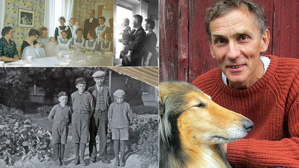 Bilderna längst till vänster: Dop av Krister Segergren och ett annat barn på barnhemmet i Boden 1961. Hans biologiska mor Nanny håller honom i famnen näst längst till vänster. Familjen Segergren i lägenheten i Bergviken. Krister Segergrens fosterfar Göran med bröder och far i Antnäs. TIll höger författaren Krister Segergren som skriver om sitt sökande.