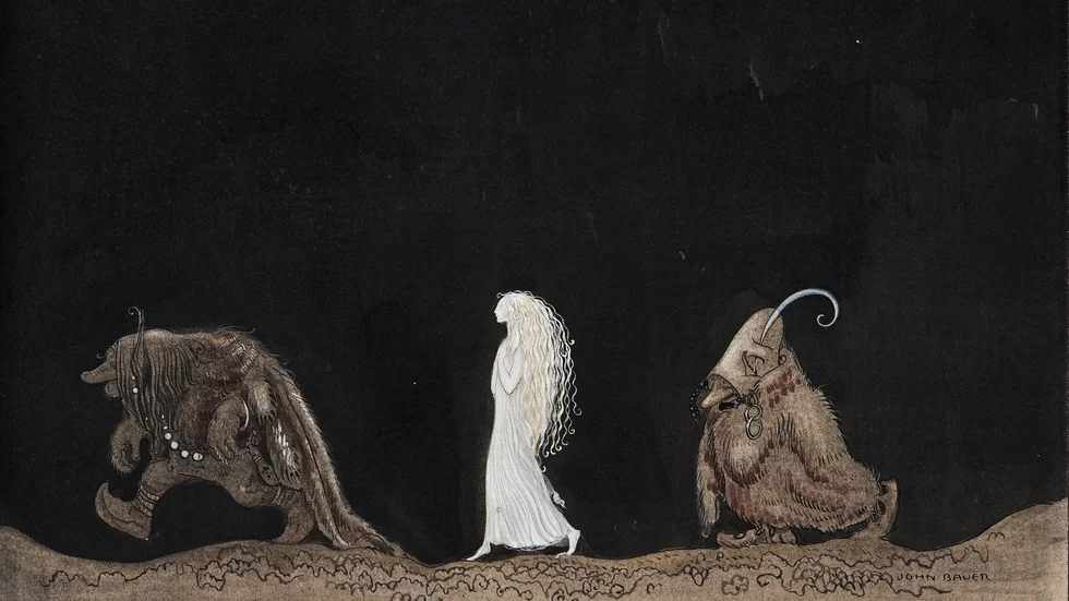 John Bauer, "Bianca Maria och trollen", 1913, akvarell på papper. (Bilden är beskuren)