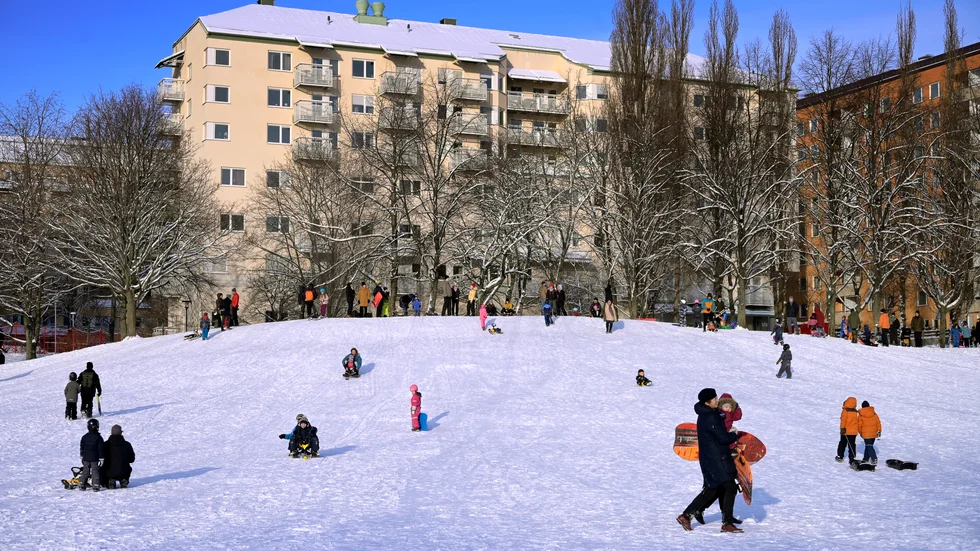 Lycklig den som lagt vantarna på en pulka, nu har handeln svårt att möta efterfrågan när snön kommit. Arkivbild.