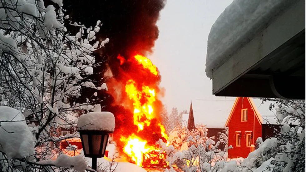 Sopbilen totalförstördes i branden.