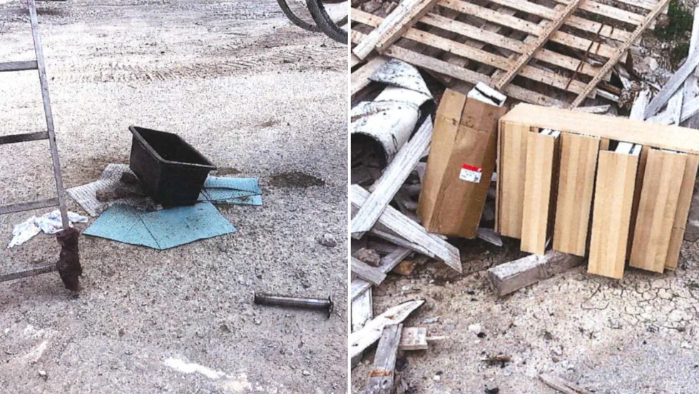 Läckt olja och skräp i brottet. Företaget har nu forslat bort det som syns på bilderna.
