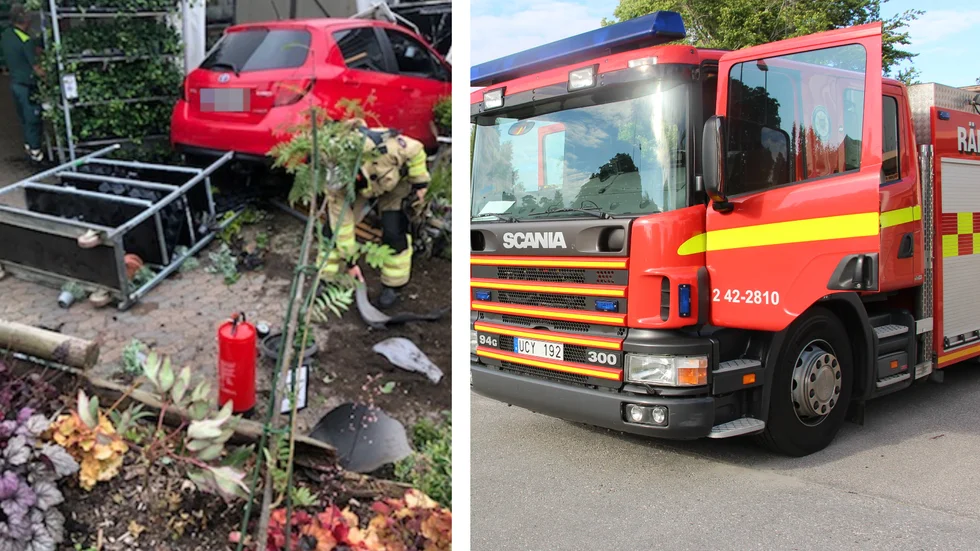 En bil körde in i Blomsterglädjes entré på söndagseftermiddagen. Två personer skadades lindrigt.