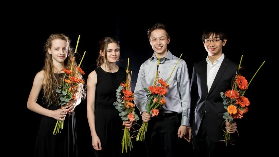 Finalister i årets Polstjärnepris: Alva Holm, Johan Dalene, Daniel Xia och Klara Borgqvist.
Foto: Sebastian LaMotte