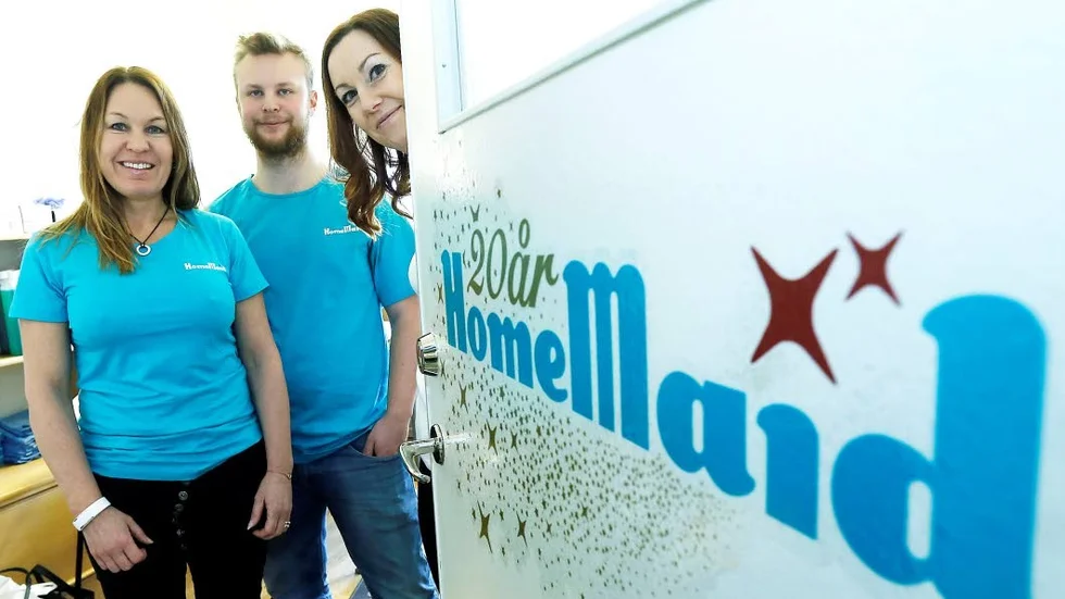 HomeMaid jubilerar i år: Linda Sund, platschef, Maria Kolmgren, kontorschef och Joel Ljungberg, säljare.