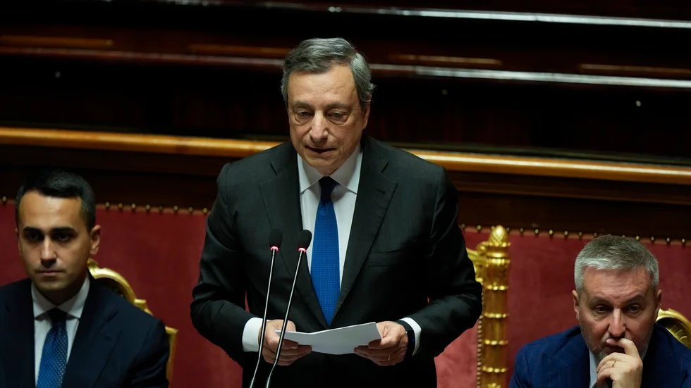 Italiens premiärminister Mario Draghi talade i dag i senaten för att försöka lösa landets politiska kris.