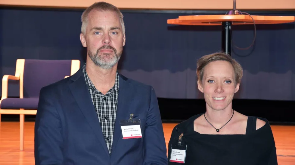 Konferensvärdar. Michael Försth, professor på brandingenjörsprogrammet på LTU, och Emma Nordwall, från föreningen för brandteknisk ingenjörsvetenskap, anordnade konferensen.