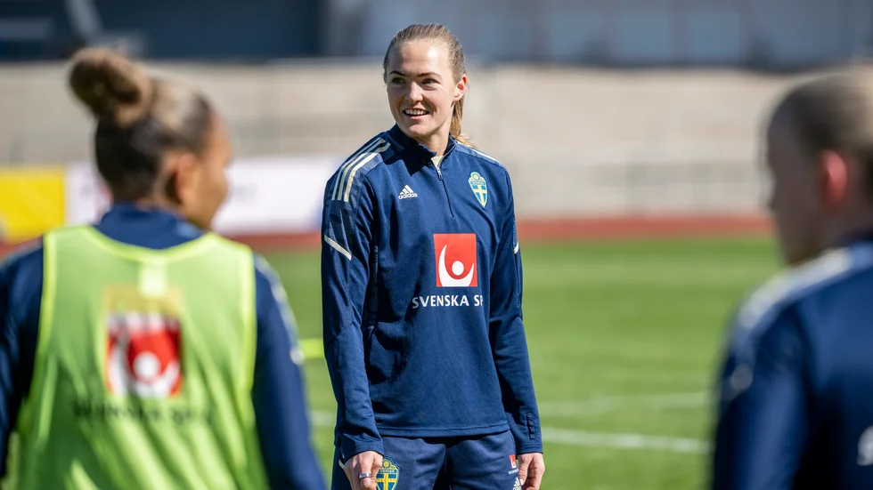 Magdalena Eriksson under onsdagens träning med fotbollslandslaget på Stadion i Malmö.