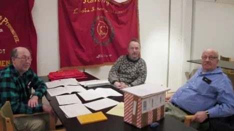 Tre SAC veteraner samlade. Fr.v. Tord Eklund, ordförande Gällivare avdelningen, Hans-Ove Nordmark, distriktskassör, Luleå och Ingvar          Karlsson, tidigare ombudsman hos SAC.FOTO: John Filipsson