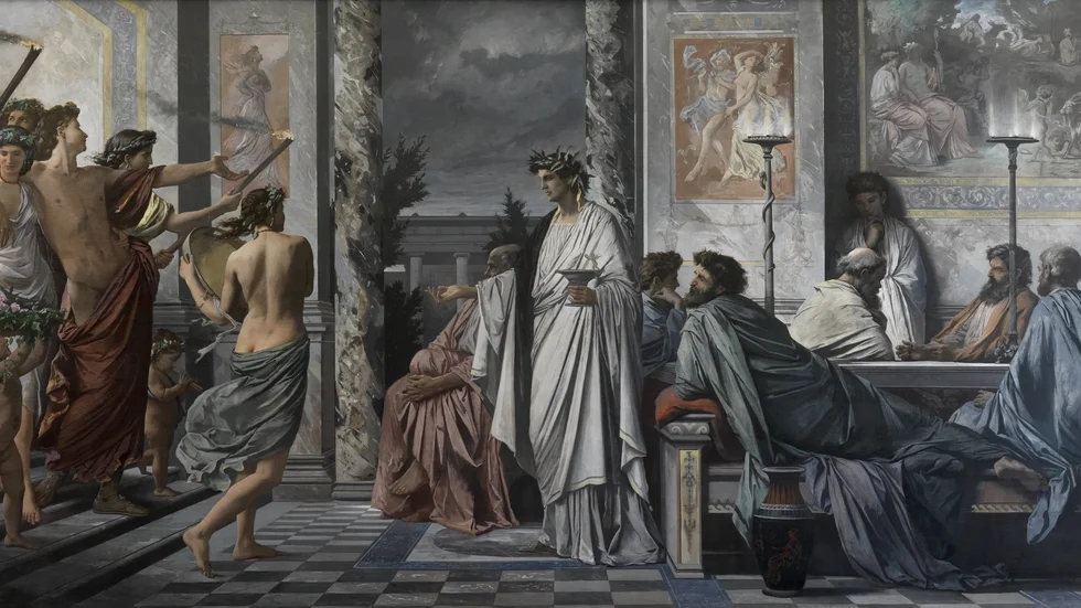 Scen ur Platons "Gästabudet". Målning av Anselm Feuerbach från 1869. 