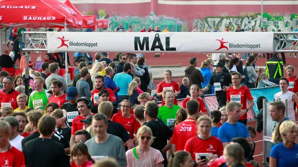Så här såg det ut vid målgången av Blodomloppet 2018.