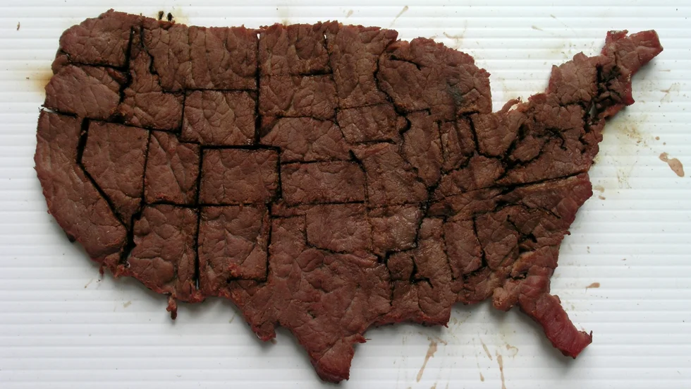 "Last Supper". En köttbit i form av staterna i USA. 