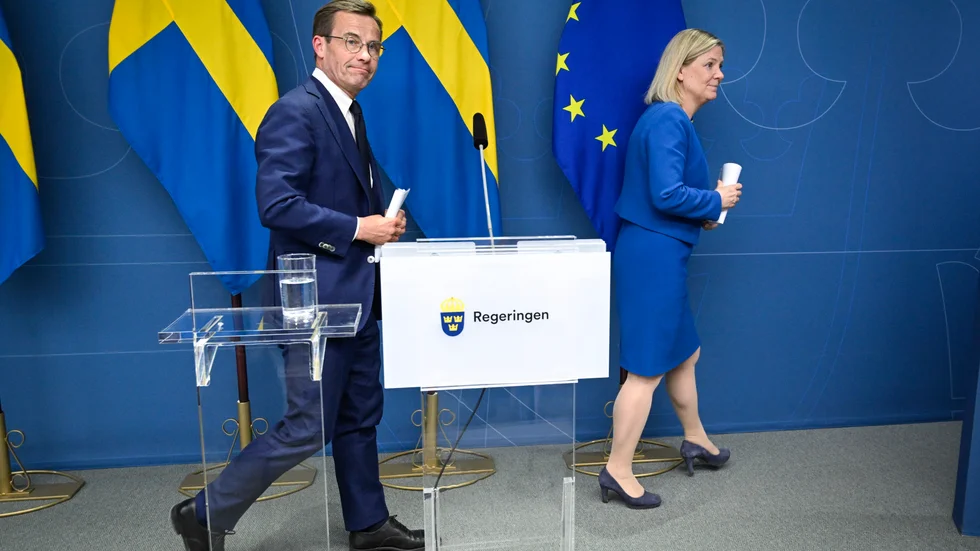 Oppositionsledaren Ulf Kristersson (M) och statsminister Magdalena Andersson (S) genomförde en gemensam presskonferens om Sveriges ansökan om medlemskap i Nato. 