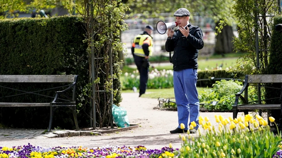 Rasmus Paludan, partiledare i Stram kurs, under sitt valmöte i Borås i förra veckan. Attentatet, som enligt åklagaren planerades mot Paludan, skulle ha skett när denne väntades till Borås i april.