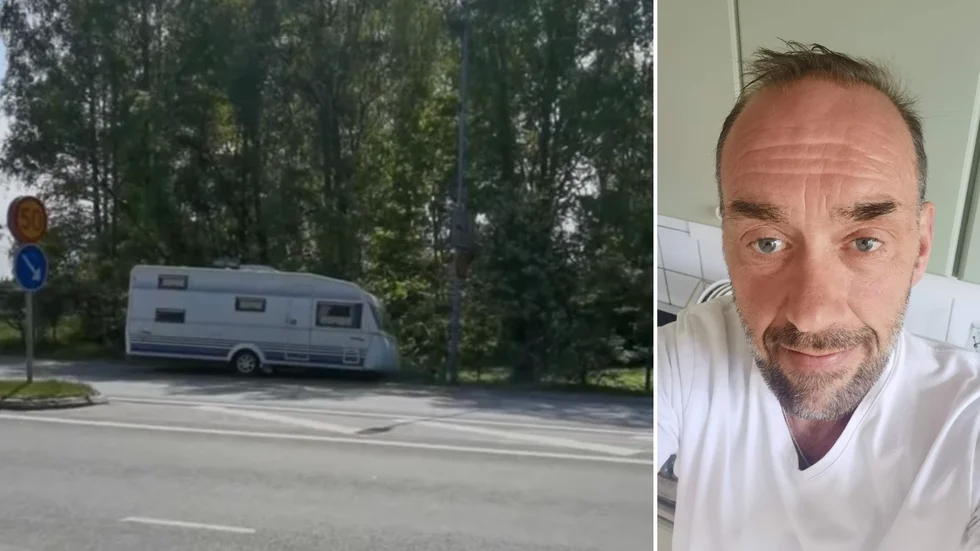 Mikael Wikström mötte en herrelös husvagn på lunchpromenaden. Och lyckades föreviga den vådliga färden.