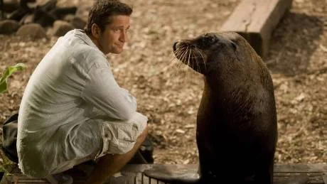 Lika som bär. Ett sjölejon och Gerard Butler. Foto: Sandrew               Metronome