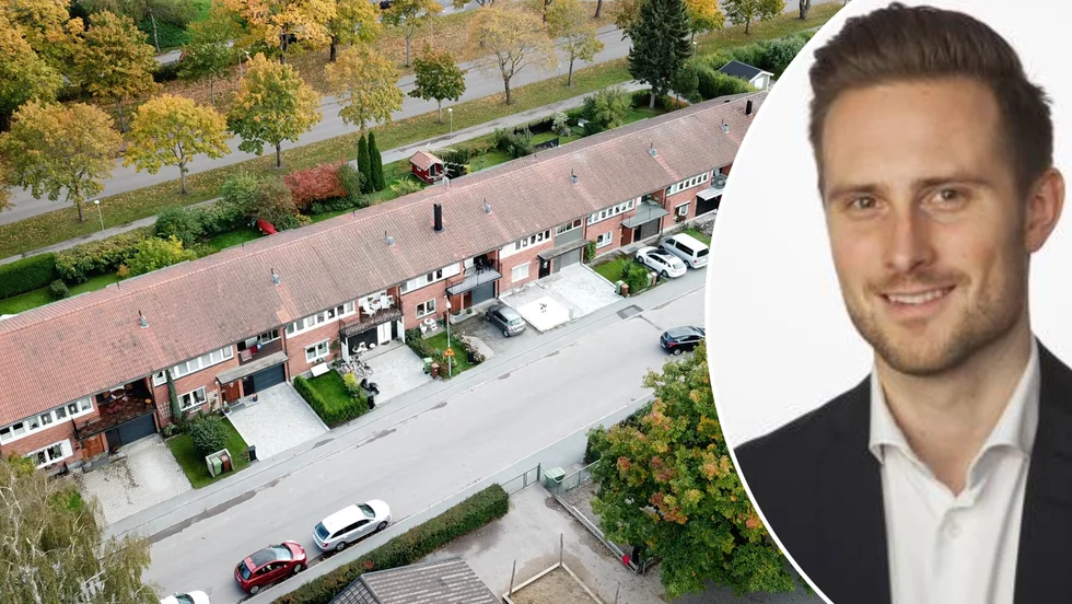 "Vi säljer varken färre eller fler bostäder i nuläget. Nu märker vi inte av något som tyder på att vi har någon stor differens, utan då måste man slå på en längre tidshorisont" säger Fredrik Öjdahl, fastighetsmäklare på Fastighetsbyrån Katrineholm och Vingåker. Genrebilden på radhusen är tagen i ett annat sammanhang.